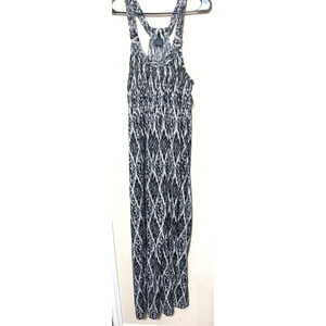 faded Glory Maxi Dress Sleeveless Ikat black white halter neckline cruise sz L